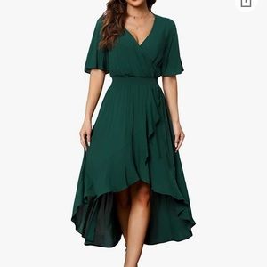 Kormei Womens Short Sleeve Green High Low V-Neck Flowy Party Long Dress Size L